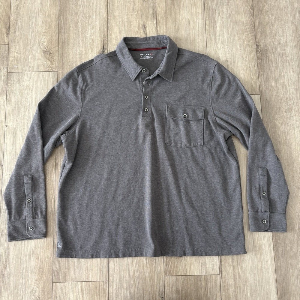 UNTUCKIT Polo Shirt Mens XXL Matthieu Long Sleeve Button Flap‎ Pocket Heathered